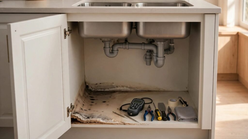 water-damaged kitchen cabinets